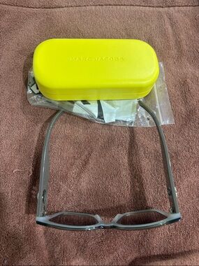 Marc Jacobs Bright Yellow Hard Sunglasses Case with Gray Glasses